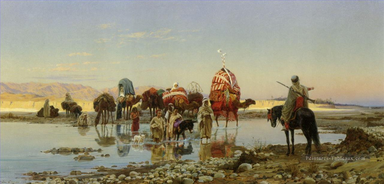 Caravane arabe traversant un orientaliste Ford Eugene Girardet Peintures à l'huile